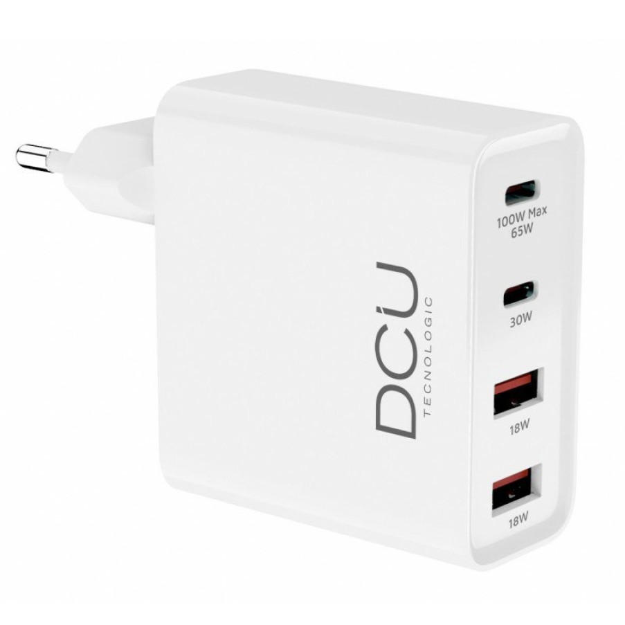 Accesorios para smartphone DCU Tecnologic | Cargador Gan Usb Tipo C Power Delivery 100W (2 Usb C + 2 Usb A)